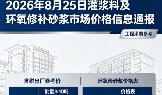 阿图什2026年8月25日灌浆料及环氧修补砂浆市场价格信息通报
